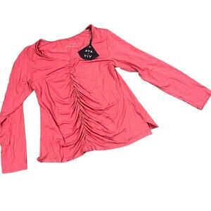 Ava & Viv Women's Plus Size Pink Long Sleeve Ruched Shirt - Size X - NWT